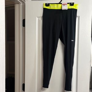 Nike Black Leggings with Bright Yellow Waistband